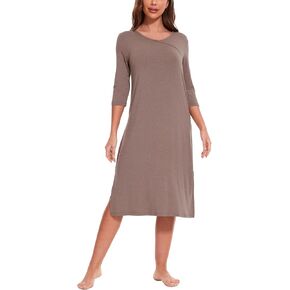 Viscose Long Nightgown for Women, 3/4 Sleeves V Neck Sleep Dress Soft Lightweight Sleepwear Ladies Nightdress