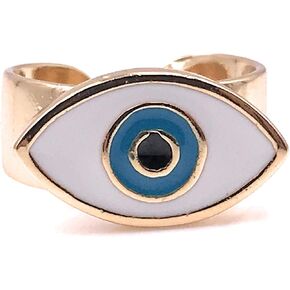 LESLIE BOULES 18K Gold Plated Evil Eye Enamel Ring Adjustable for Women