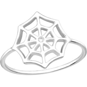 Pierced Owl 925 Sterling Silver CZ Crystal Center Spiderweb Ring