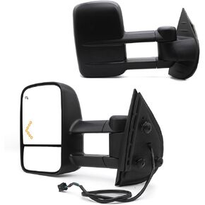 TOEMIRR Towing Mirrors fit for 2007-2014 Chevy Avalanche Silverado Suburban Tahoe GMC Sierra Yukon Sierra Denali Heated Power Arrow Lights on Glass Manual Telescopic Black Tow Mirrors
