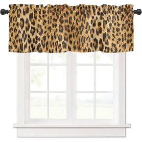 Leopard Print Window Valance Curtain Wild Animal Leopard Skin Pattern Brown Valance Tier Curtain Blackout Rod Pocket Curtain Valance for Kitchen/Bedroom/Living Room/Bathroom, 1 Panel, 60 x 18 Inch