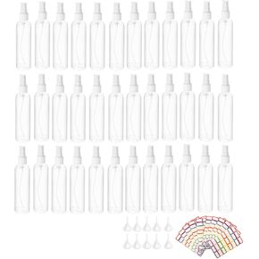 36 Pack 4oz Spray Bottles Plastic, Fine Mist Clear Spray Bottles Bulk, Empty Plastic Spray Bottles Reusable for Cosmetic with 10 Funnel, 10 Labels