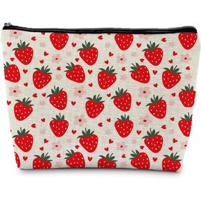 Red Strawberry Makeup Bag Cosmetic Bag, Cute Strawberry Stuff, Strawberry Gifts for Women Girls, Cut Strawberry Small Makeup Bag for Purse