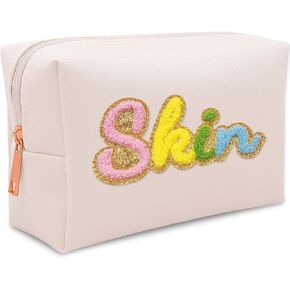 4PCS Premium Preppy Makeup Bag Set w Zipper, Handwritting Waterproof Cosmetic Bag for Women, Cute Preppy Patch Toiletry Bag for Traveling Outdoors, Gift Ideal for Mom Sister Daughter (4PCS)