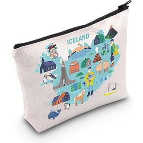 MEIKIUP Iceland Travel Cosmetic Bag Iceland Travel Map Northern Lights Gifts Iceland Vacation Travel Gift Iceland Souvenirs