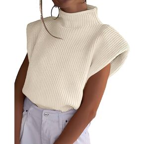 Women's Sleeveless Sweater Vest Elegant High Neck Mock Neck Cap Sleeve Knit Pullover Tank Tops