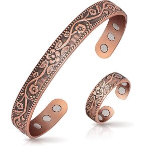 Copper Bracelets for Women & Lymphatic Drainage Ring, Magnetic Lymph Detox Ring and Magnetic Copper Bracelet, 100% Solid Pure Copper Jewelry Gift