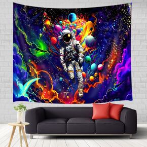 Dtekoj Blacklight رائد الفضاء نسيج الفضاء، بارد رد الفعل غالاكسي الكون كوكب يتوهج في الظلام المفروشات لرائد الفضاء، الرجال ملصق نسيج غرفة نوم غرفة المعيشة المهجع، 90 × 70 في