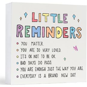 Little Reminders Desk Decor Inspirational Wooden Sign,Mental Health Gift for Coworker,Motivational Sign Decoration For Office Home Dorm Desk Shelf Table Decor,Reminders Wood Box Sign