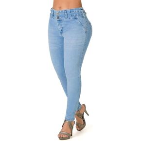 بنطال جينز كاجوال نسائي من Flamingals بخصر متوسط ​​وسحاب نحيف in Kuwait