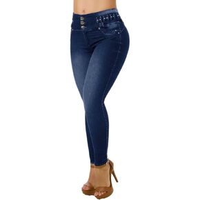 Flamingals Women's Mid Waist Pocket Skinny Leg Jeans Casual Pants