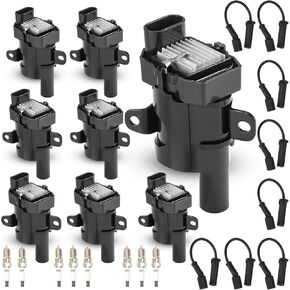 Set of 8 Ignition Coil and 8 Iridium Spark Plug with 8 Wire set Compatible with Chevrolet Buick Cadillac GMC Silverado Express Escalade Replacement for UF262, 748HH 9748HH 41-962