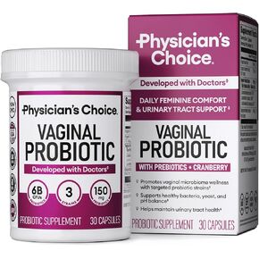 Physician's CHOICE Vaginal Probiotics for Women - Unique with Licorice Root - PH Balance, Odor Control, Yeast, Vaginal Microbiome & Feminine Health - 6B CFU - Organic Prebiotic, Cranberry - 30 CT