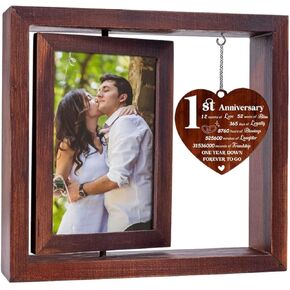 1st Anniversary Wedding Gifts for Couple, 4x6 Rotating Anniversary Picture Frames, Marriage Gifts for Wife/Husband, Romantic Anniversary Day Wedding Gifts for Her/Him Couple Husband Wife, Sturdy Wood