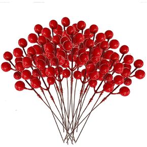 40 Pcs Artificial Red Berry Stems Christmas Berries Holly Branches Picks 7.5 Inch Artificial Pick for Floral Arrangements Christmas Tree Wedding Holiday Winter Home Xmas DIY Crafts Decor