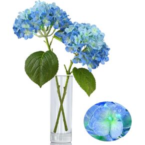 4pcs Blue Hydrangea Artificial Flowers, Faux 20in Real Touch Fake Dried Hydrangea Washable Real Touch Flowers Full Petals Berry with Stems Table Kitchen Silk Bouquet Arrangements
