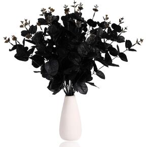 TOYMIS 6pcs Artificial Black Eucalyptus Stems, 4-Branch Black Eucalyptus Artificial Flowers Halloween Artificial Plants Black Eucalyptus Decor for Wedding Bouquet Filler Party Halloween Home