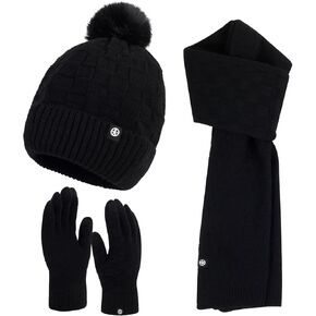 الشتاء قبعة قفازات وشاح مجموعة للنساء محبوك قفازات لمس الأوشحة الطويلة مع قبعات الجمجمة مبطنة بالصوف in Kuwait