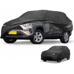 Car Cover Waterproof All Weather Automotive Outdoor Anti-UV Sun Rain Protection Full Exterior Cover for Toyota RAV4 210D-PU Black with Reflective Strips
