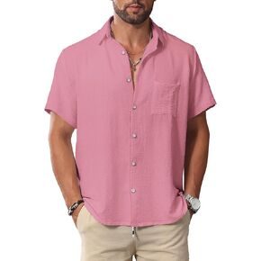 KYKU Summer Men Button Shirts - Casual Beach Short Sleeve Clothes - Fashion Lightweight Plain Clothing with Pocket