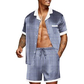 Ekouaer Men Satin Silk Pajamas Set with Pockets Sleepwear Shorts Satin Summer Loungewear 2 Piece Button Down Set S-XXL