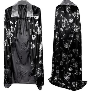 Halloween Gothic Skull Cloak Adult Long Cape Vampire Costume Robe Women Witch Demon Skeleton Poncho Pumpkin Fancy Party