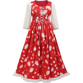 FURPHI Mushroom Cosplay Dress for Women US Size Renaissance Cottagecore Christmas Red Costume