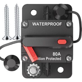 Oyviny 80 Amp Circuit Breaker Waterproof Surface Mount Breaker with Manual Reset, 12-48V DC Breaker for Overload Protection