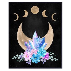 Boho Wall Decor - Crystal Wall Decor - Bohemian Wall Decor - Hippie Room Decor - Moon Wall Decor - Celestial Decor - Hippy Room Decor - Light Blue Decor - Boho Decorations for Women - Wiccan Decor