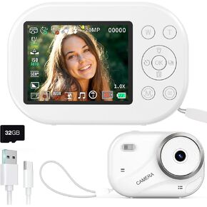 Digital Camera for Teens, 48MP Autofocus Point and Shoot Anti-Shake Camera with 16X Zoom, 4K UHD Video Camera, 32GB Card, Portable Compact Vlogging Camera for Teens Girls Boys - Black