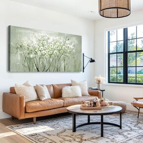 MLART99 Modern Artwork Wall Decor White Flowers Picture Art 24"x48" Plant Wall Art Decorations for Living Room Office