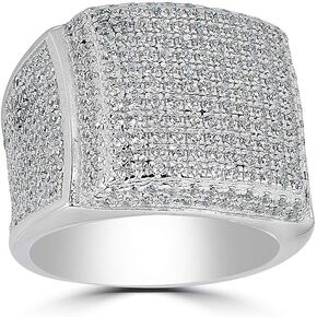 Solid 925 Sterling Silver Men's Ring - Iced Ring - Icy Hip Hop Square Micropave Men's Hip Hop Ring