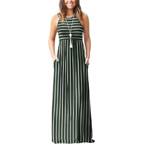 EUOVMY Women's Sleeveless Dress Casual Plain Loose Summer Vacation Long Maxi Dresses with Pockets