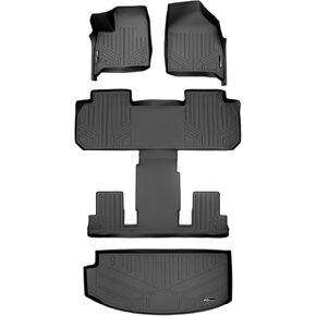 MAXLINER All Weather Custom Fit 2 Row & Cargo Liner Behind The 3rd Row Black Floor Mat Liner Set Compatible with 2018-2021 Buick Enclave (Only fits with 2nd Row Bucket Seats)