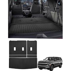 Marretoo Floor Mats for Chevy Tahoe/GMC Yukon 2024-2021 Floor Mats & Cargo Liner with Backrest Mat Full Set 8 Seater All Weather Protection TPE for Yukon Accessories Waterproof Heavy