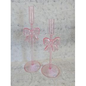 Bow Glass Candle Holders for Candlestick Holders Candle Stand Candle Sticks Holder Decor for Table Centerpiece Valentines Day Decor Girls Pink Room Set of 2