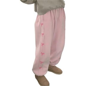 Women's Bow Graphic Joggers Pants Drawstring High Waist Wide Leg Pants Baggy Sweatpants Trendy