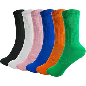 Bestjybt Women's Crew Socks Colorful Cute Casual Athletic Socks Pilates Socks Yoga Socks Barre Socks Non Slip 6 Pairs