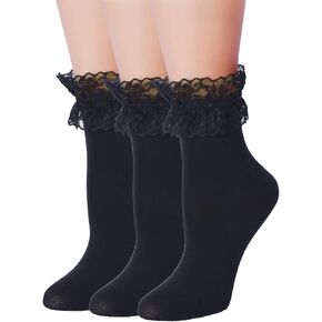 Women Lace Ruffle Socks Fashion Fancy Lovely Girl Socks 3 Pairs