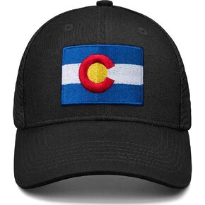 Adjustable Colorado State Flag Black Trucker Hat Mesh Baseball Cap with Embroidered Patch for Men Women
