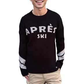 Men Sweaters Long Sleeve Sweaters Apres Ski Sweaters Stripe Sleeve Fashion Tops Chunky Winter Skiing Outfits Shirt Black