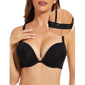 Push Up Padded Bra Plunge T-Shirt Bras for Women Add 2 Cup Sizes