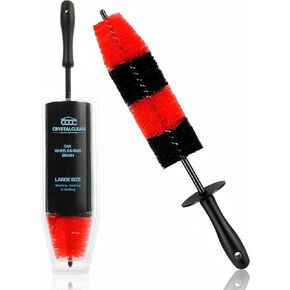 Crystal Clean Wheel Brush, Soft Bristle 17inch Long Car Wheel Cleaner Brush - Detailing Brush for Tires Wheels Rims Exhaust Tips Vehicle Engine Motorcycles, No Scratches
