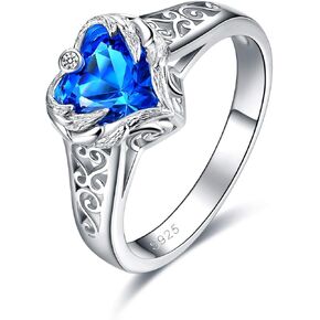 POPKIMI 925 Sterling Silver Crystal Opal Wing Ring Fashion Jewelry Birthday Gifts, Silver Heart Ring for Women