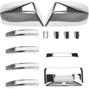 Chrome Plated Top Half Mirror Cover Caps kit Fits Silverado/Sierra 1500 2500 3500 2014 2015 2016 2017 2018, Mirror Cover Caps +Door Handles Tailgate Cover w/Camera Hole