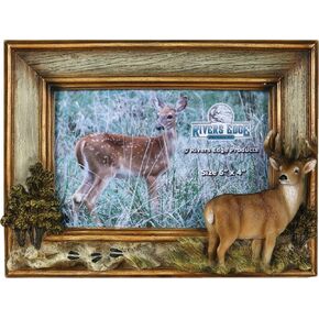 Rivers Edge Products 4x6 Picture Frame, Rustic Poly Resin Photo Frame for Hunting and Outdoors, Tabletop, Includes Glass Insert, Deer