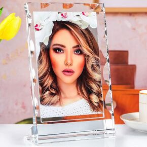4x6 Crystal Picture Frame,Luxury Modern Clear Crystal Glass Photo Frames With Multiple Shining Groove For Photo,Landscape,Painting and poster