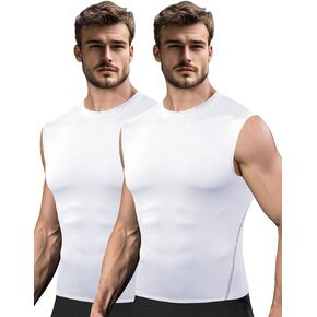 Odoland 2 Pack Men's Compression Sleeveless Shirts, Dry Fit Athletic Base Layer Tank Top, Sports Running Gym Workout Shirts