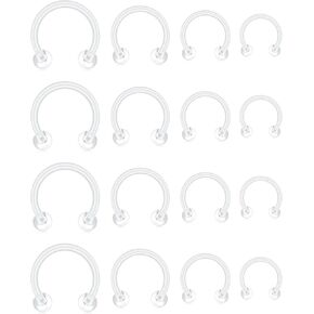 D.Bella 16G Clear Septum Rings Horseshoe Flexible Acrylic Cartilage Tragus Helix Daith Rook Conch Snug Earring Hoop Bioflex Nose Lip Eyebrow Rings Retainer for Work Surgery