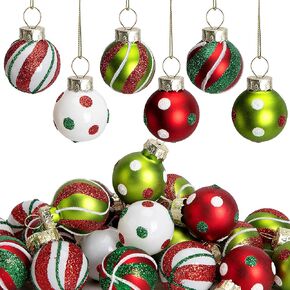 Watayo 24 Pcs Christmas Mini Multi Color Balls Glass Ornaments- 1" Mini Vintage Glittering Ball Hanging Ornaments for Tree- Red Green Gold Blue Glass Small Ball Tree Decoration for Xmas Home Decor
